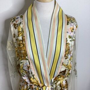 Aratta Silent Journey Yellow Floral Kimono Duster Med